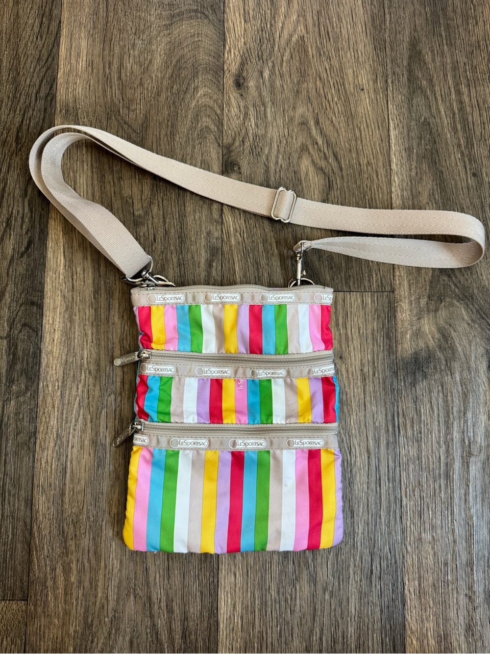 LeSportSac Madison Rainbow Striped Crossbody Bag Zip Closure Adjustable Strap